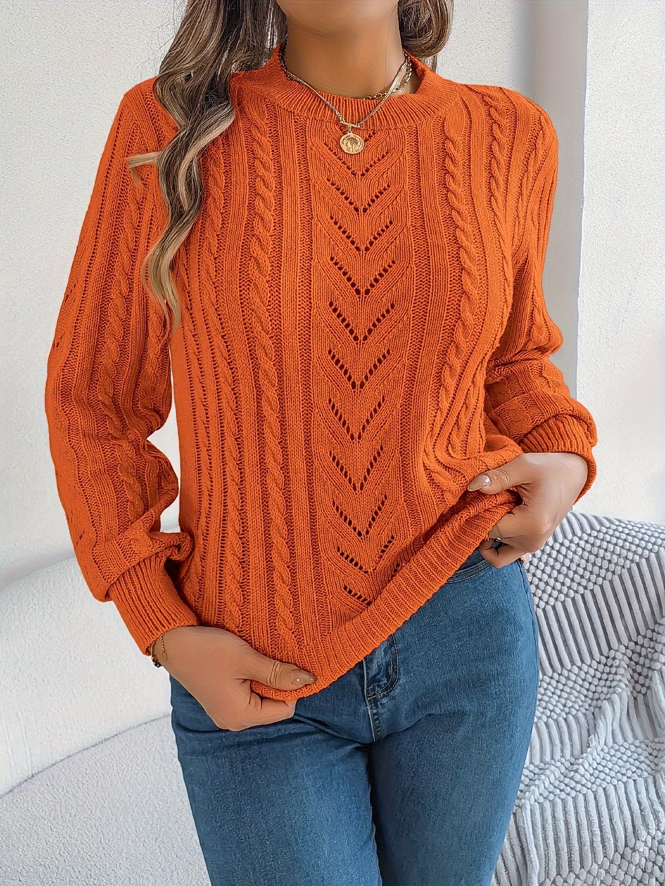 Women's Cable-Knit Textured Sweater - photo 20