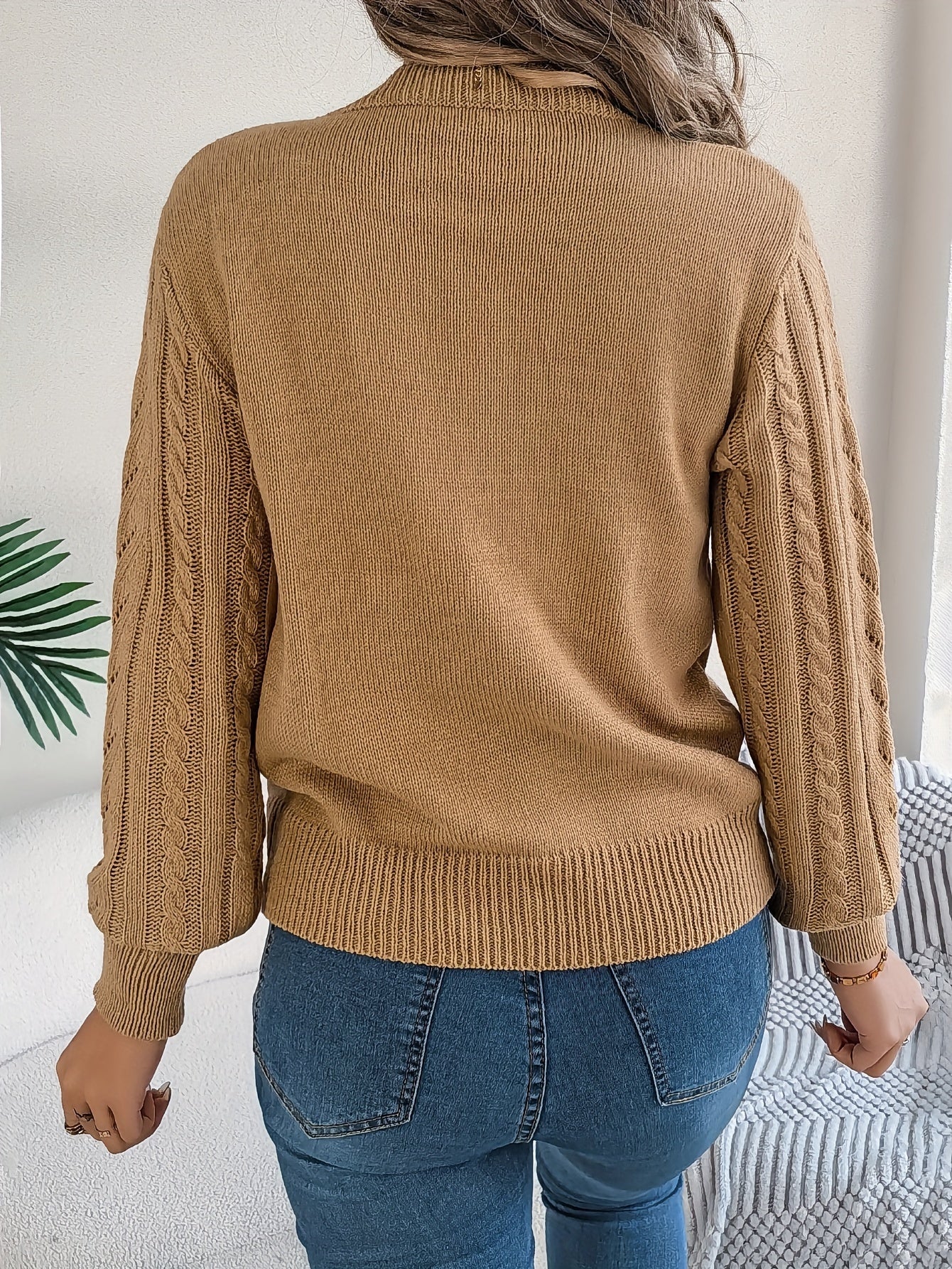 Women's Cable-Knit Textured Sweater - photo 3