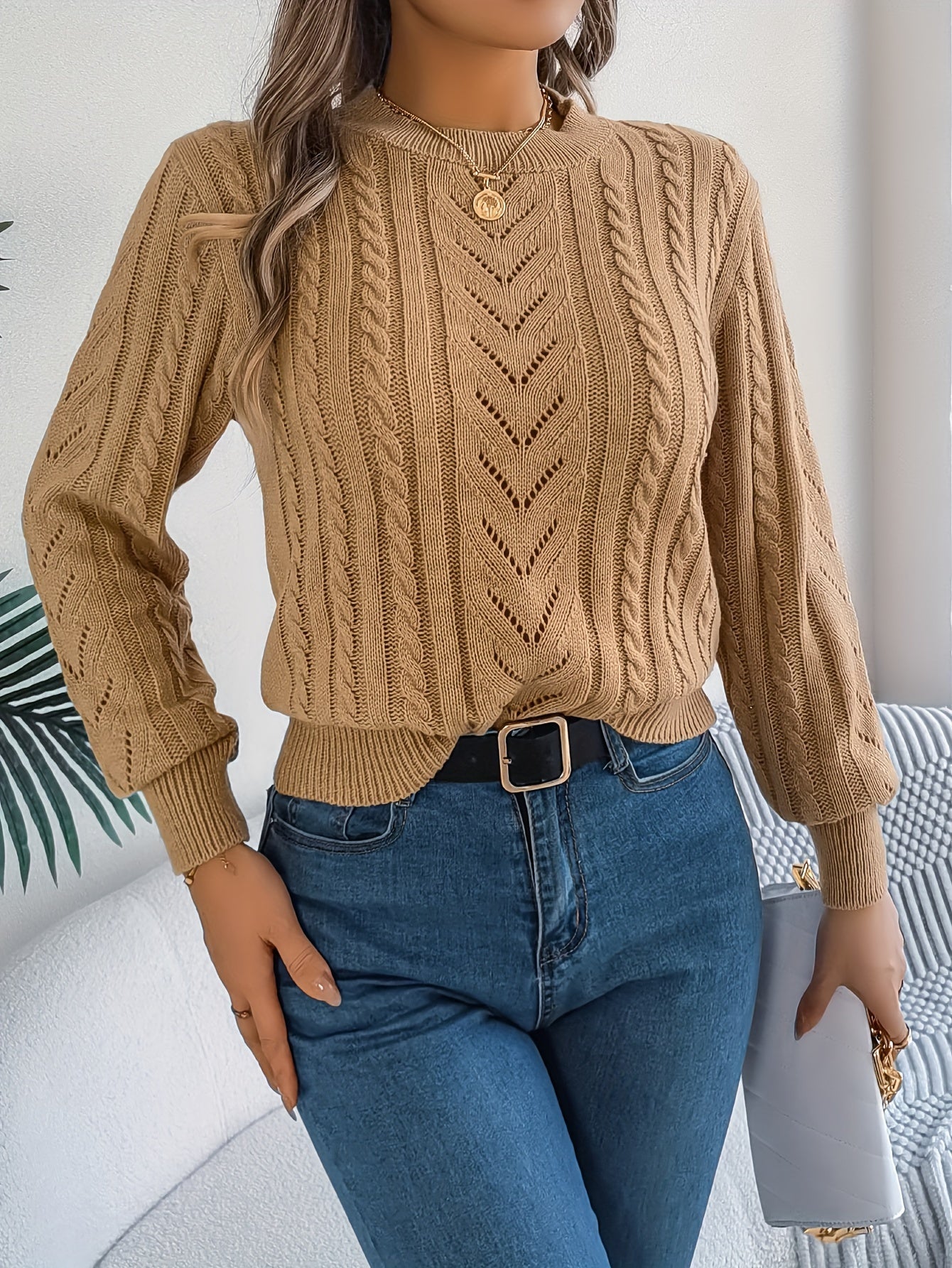 Women's Cable-Knit Textured Sweater - photo 5