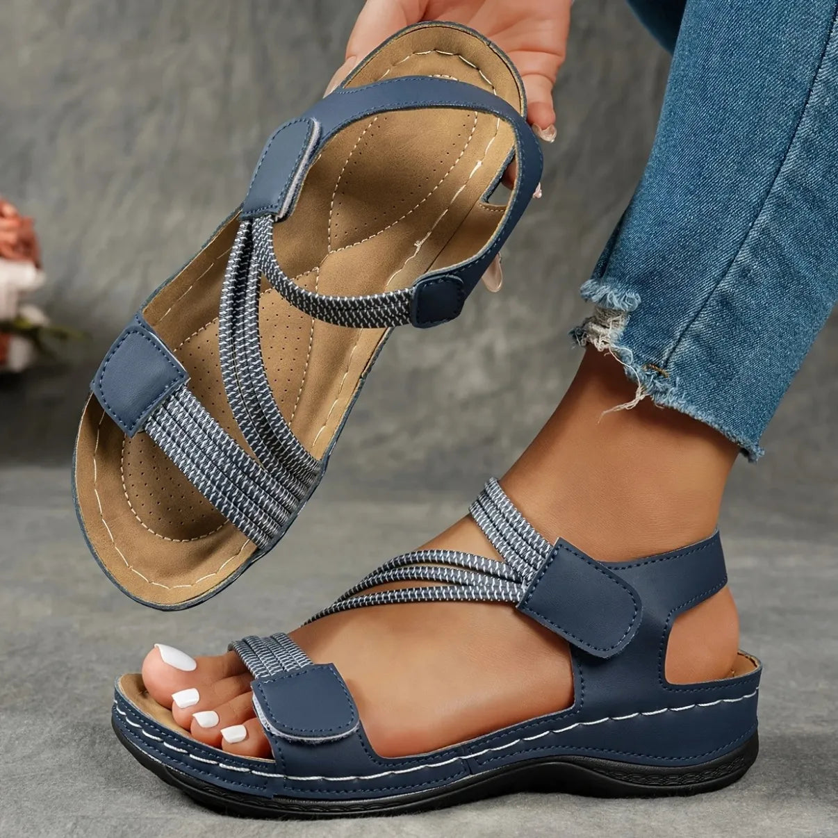 Women's Open Toe Cross Strap Velcro Wedge Comfort Sandals Summer Casual