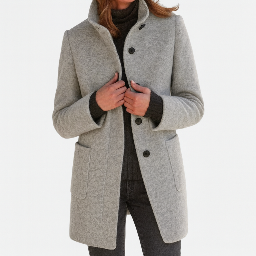 womens classic long coat | timeless elegant overcoat - front view