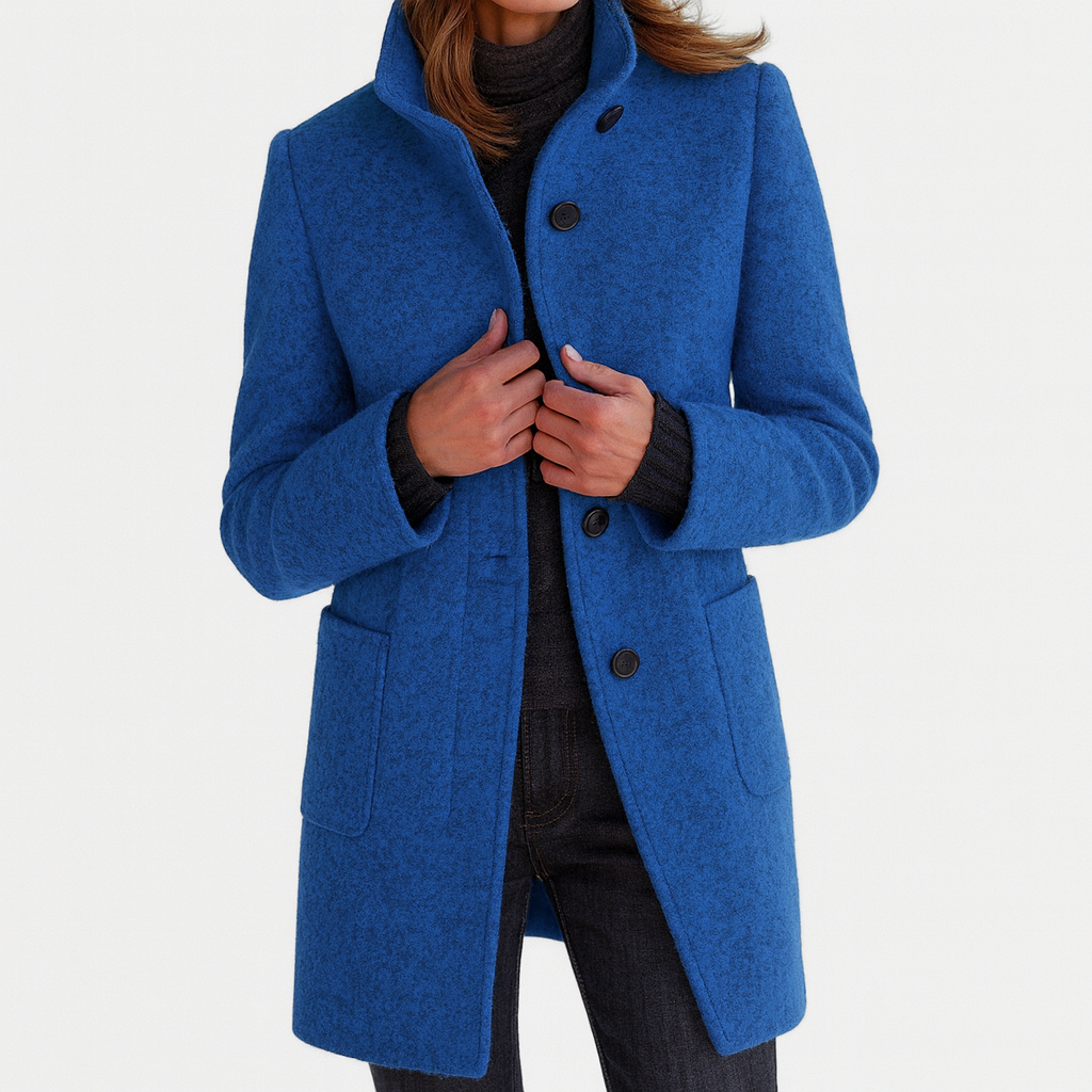 womens classic long coat | timeless elegant overcoat - side view
