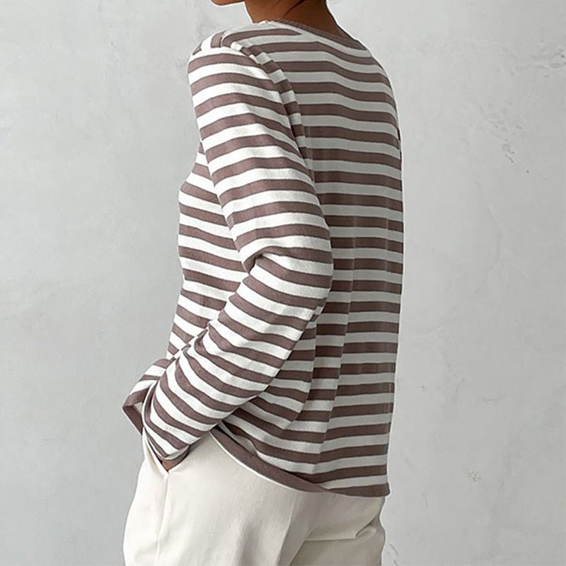 Women's navy blue striped cotton sweater - styling view