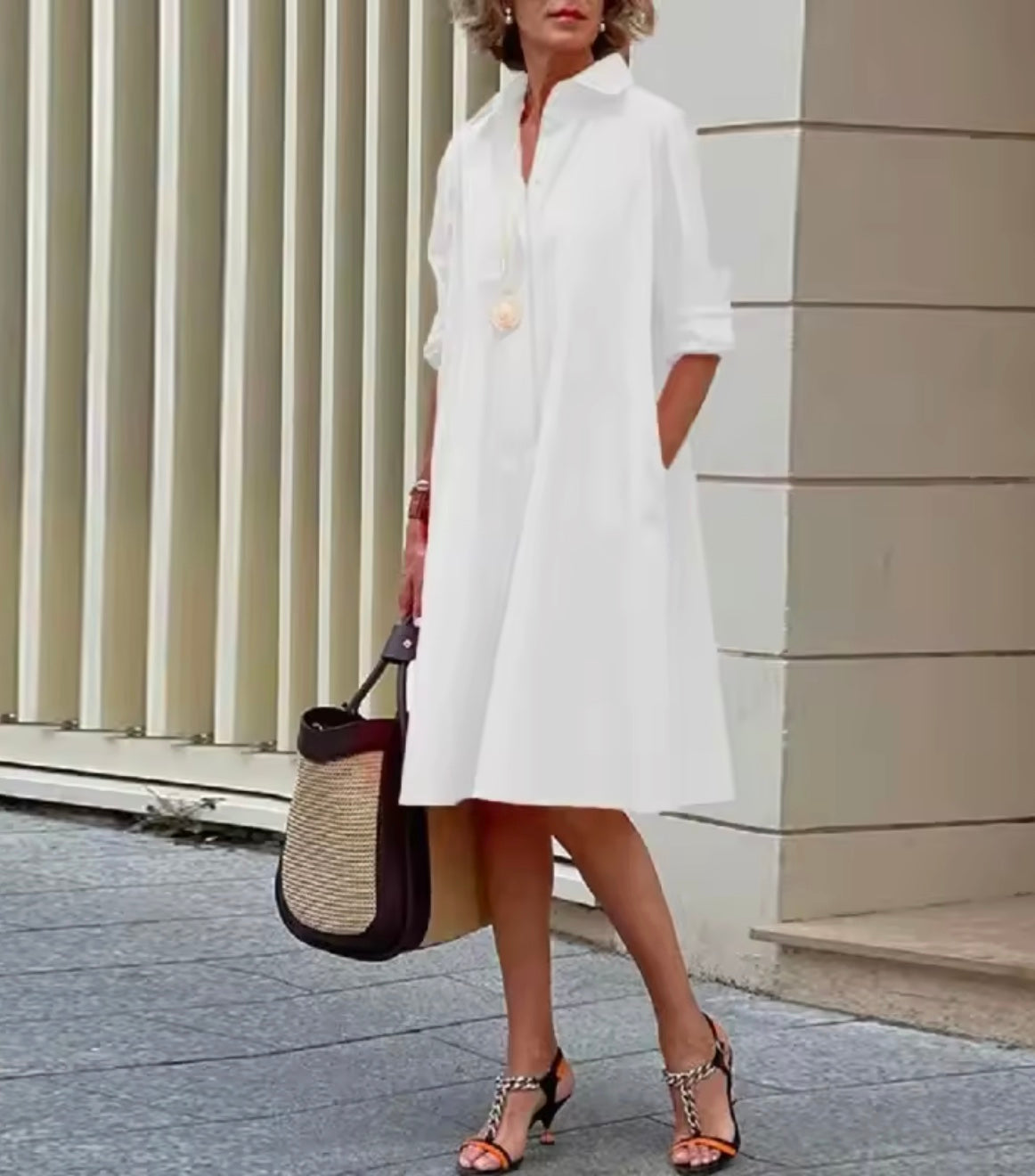 Women's Classic Midi Shirt Dress | Casual Long Sleeve Button-Down Dress