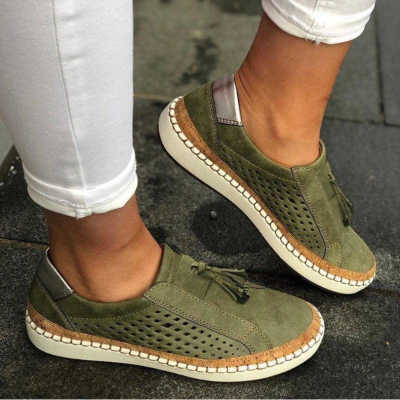 Women's Perforated Slip-On Round Toe Espadrille Flat Sneakers Casual