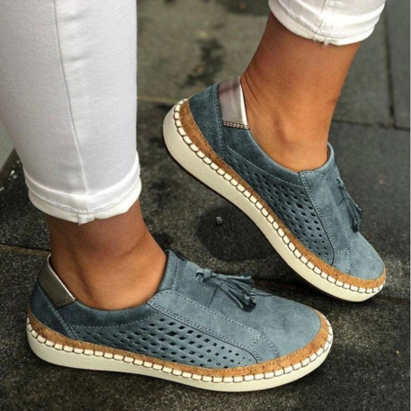 Women's Perforated Slip-On Round Toe Espadrille Flat Sneakers Casual