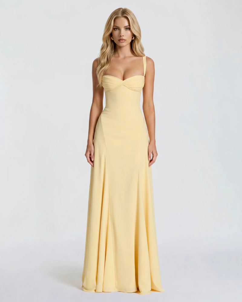 Women's Corset Bodice Maxi Dress | Yellow Sleeveless Formal Evening Dress
