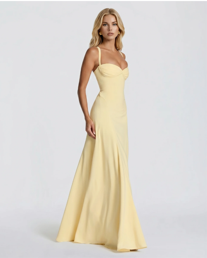 Women's Corset Bodice Maxi Dress | Yellow Sleeveless Formal Evening Dress