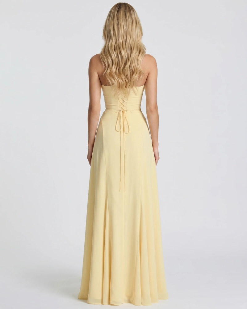 Women's Corset Bodice Maxi Dress | Yellow Sleeveless Formal Evening Dress