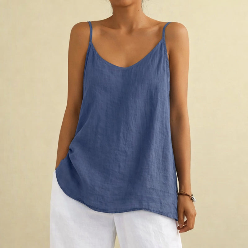 Women's cotton linen sleeveless tank top - front view