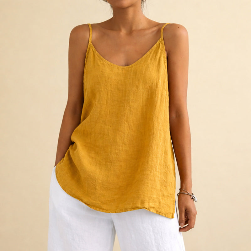 Women's cotton linen sleeveless tank top - back view