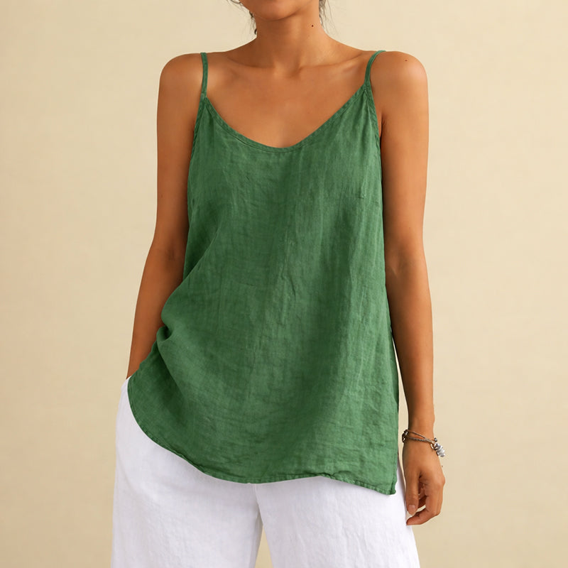 Women's cotton linen sleeveless tank top - detail view