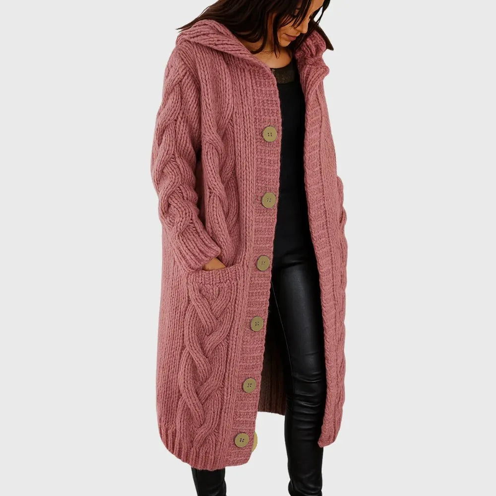 womens cozy long coat | elegant warm everyday overcoat - side view