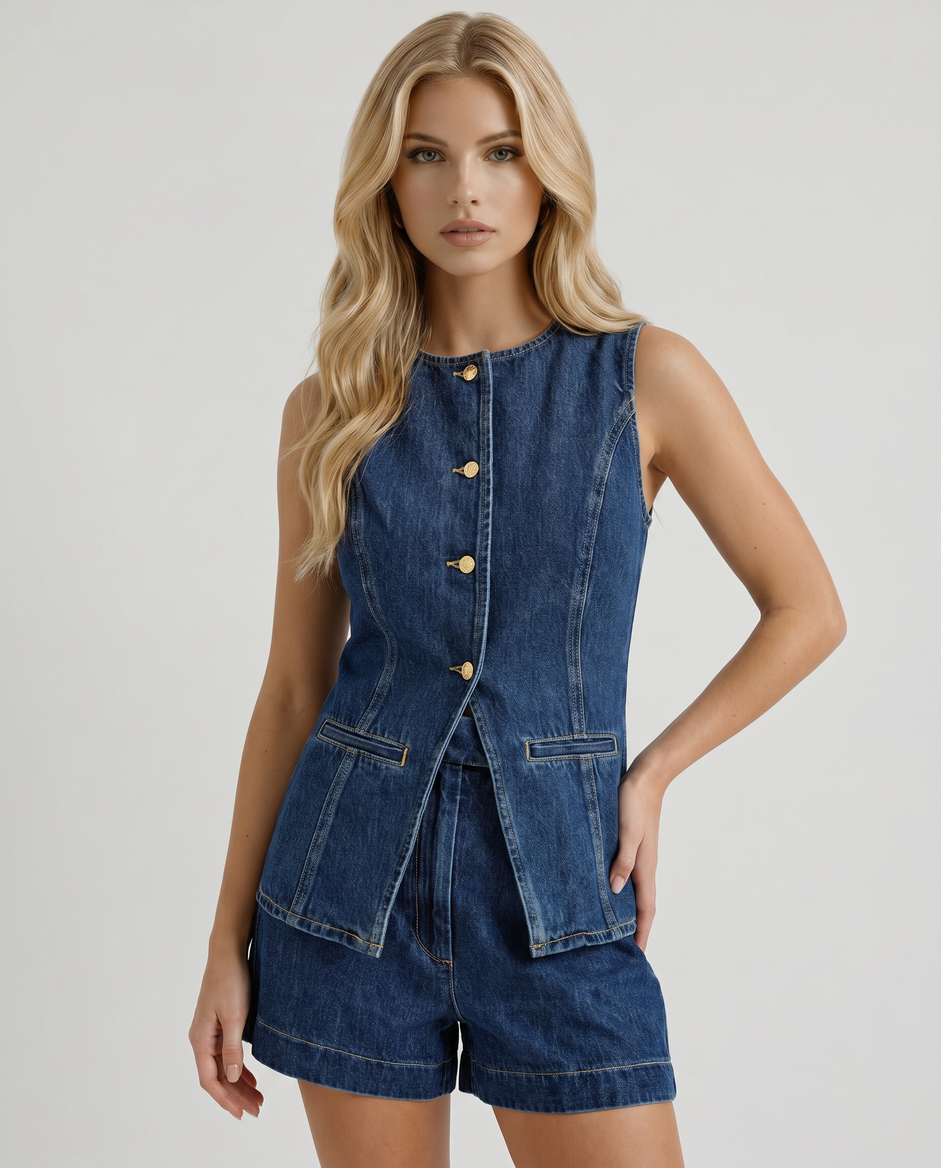 Women's Denim Shorts Co-Ord Set | Blue Two-Piece Casual Outfit