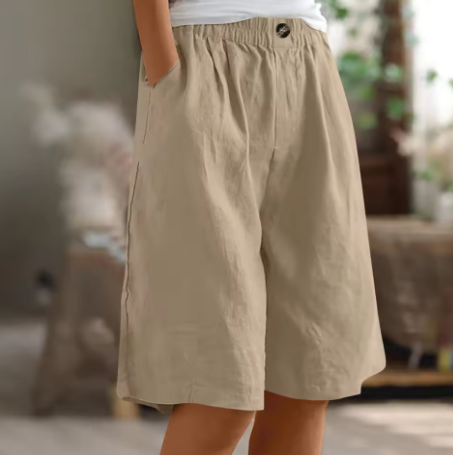 womens elastic waist comfort shorts | casual summer bottoms - close-up view