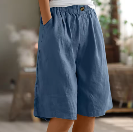 womens elastic waist comfort shorts | casual summer bottoms - detail view