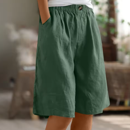 womens elastic waist comfort shorts | casual summer bottoms - flat lay view