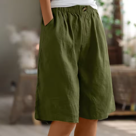 womens elastic waist comfort shorts | casual summer bottoms - front view