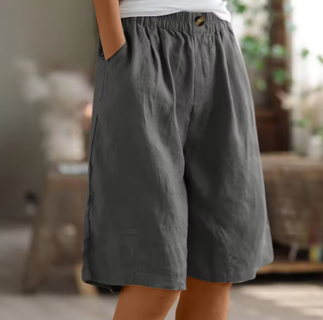 womens elastic waist comfort shorts | casual summer bottoms - side view
