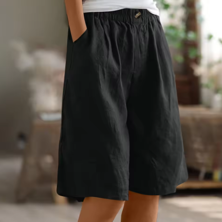womens elastic waist comfort shorts | casual summer bottoms - worn view