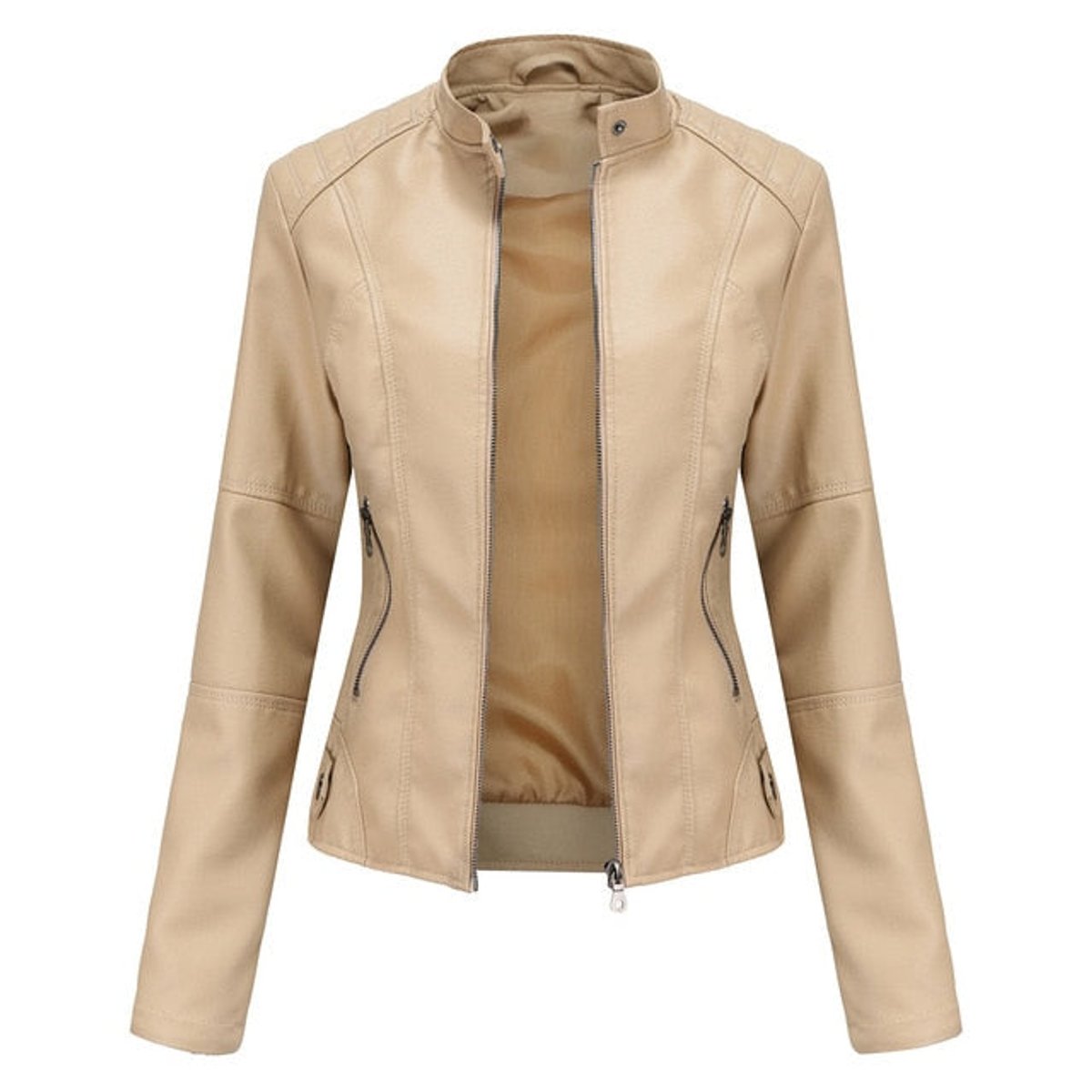 Women's Faux Leather Moto Jacket | Stand Collar Zip-Up - photo 1