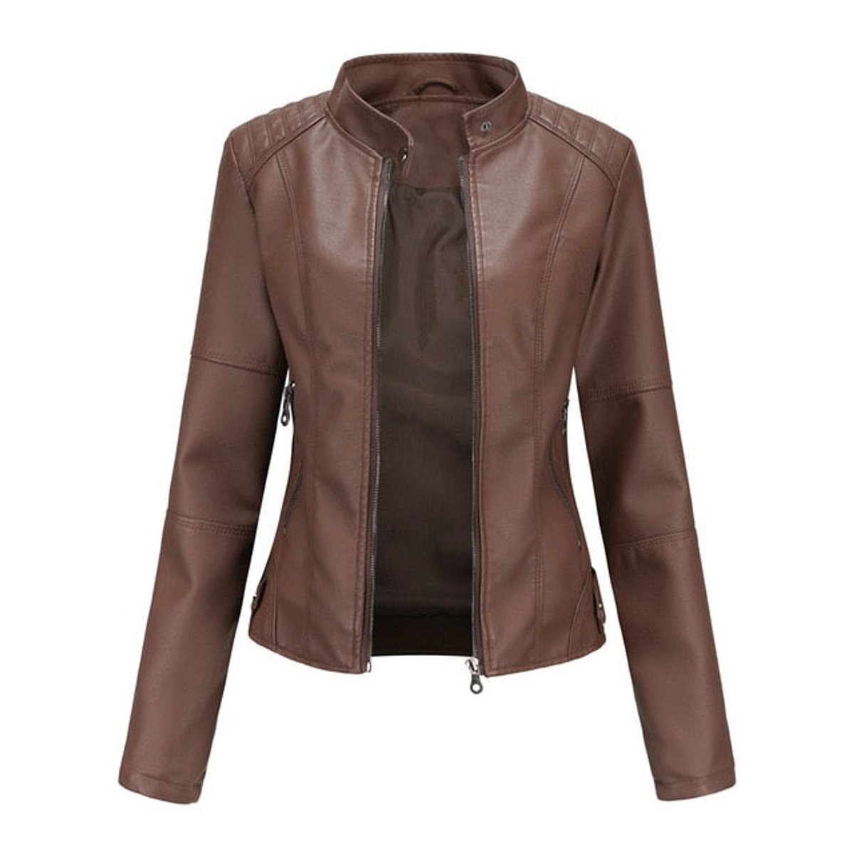 Women's Faux Leather Moto Jacket | Stand Collar Zip-Up - photo 2