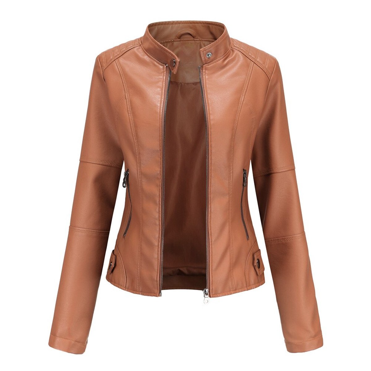 Women's Faux Leather Moto Jacket | Stand Collar Zip-Up - photo 5