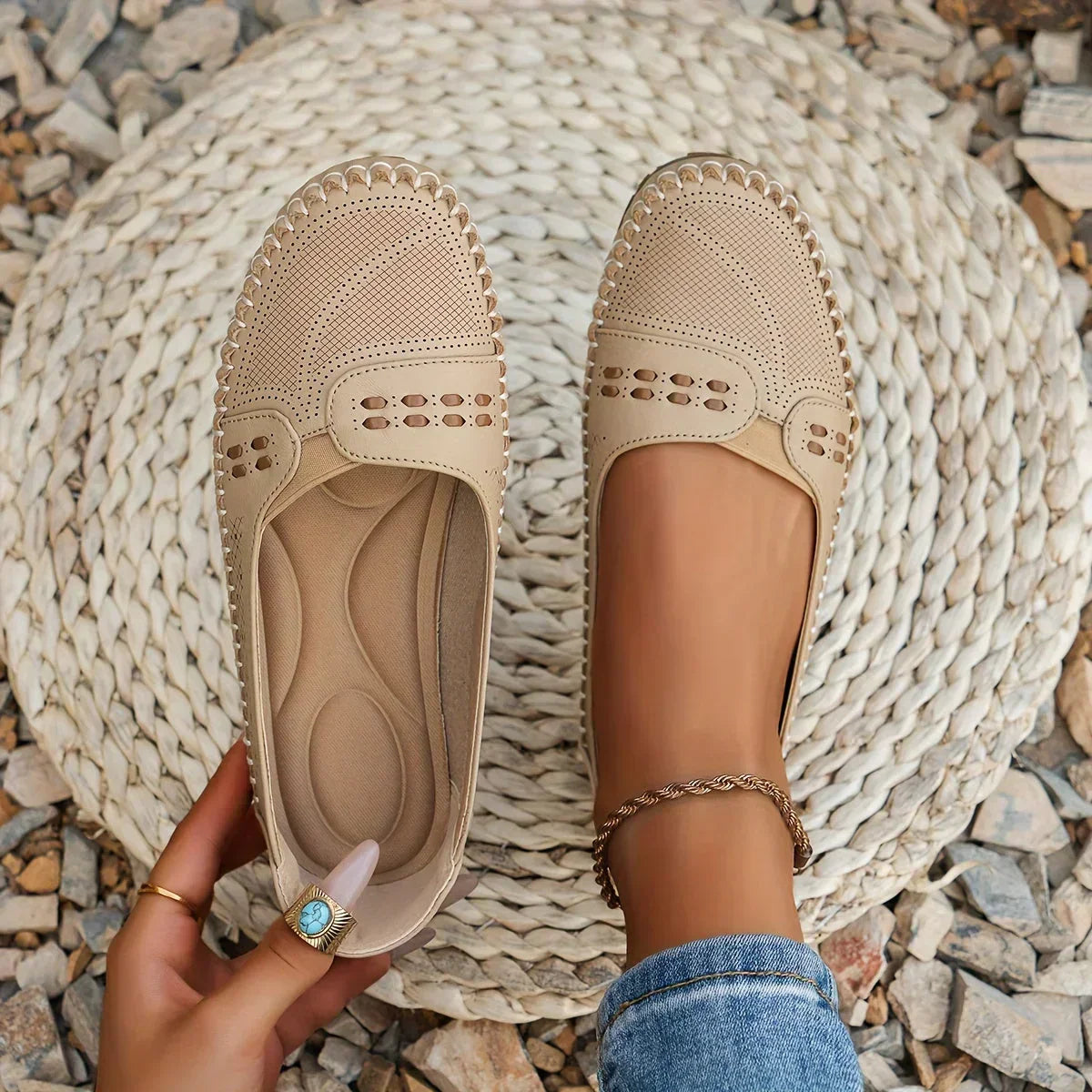Women's Woven Knit Round Toe Slip-On Ballet Flat Casual Shoes
