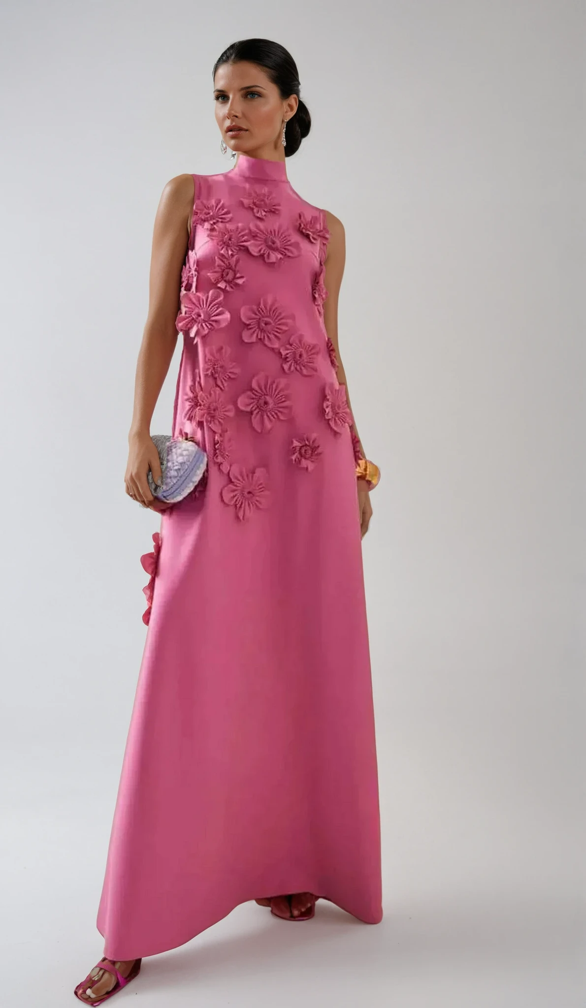 Women's floral applique party maxi dress - side view
