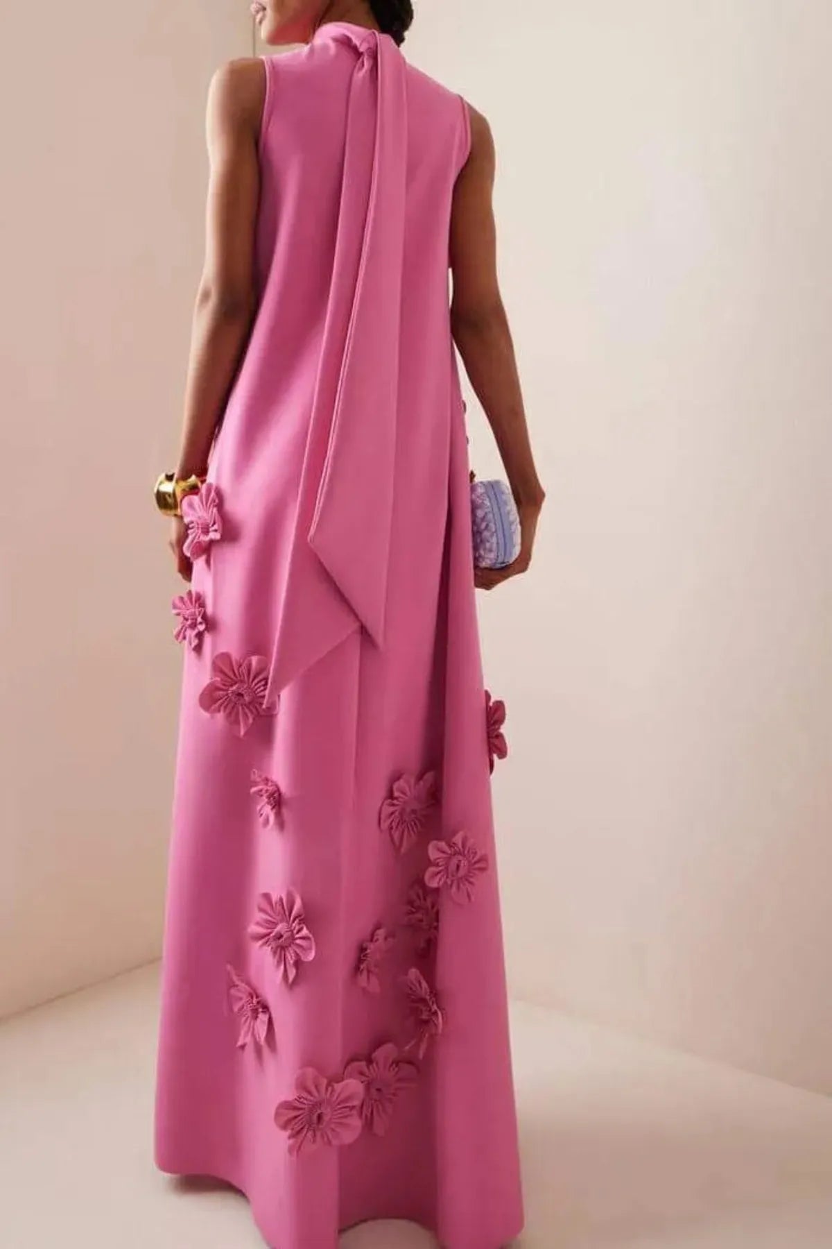 Women's floral applique party maxi dress - detail view