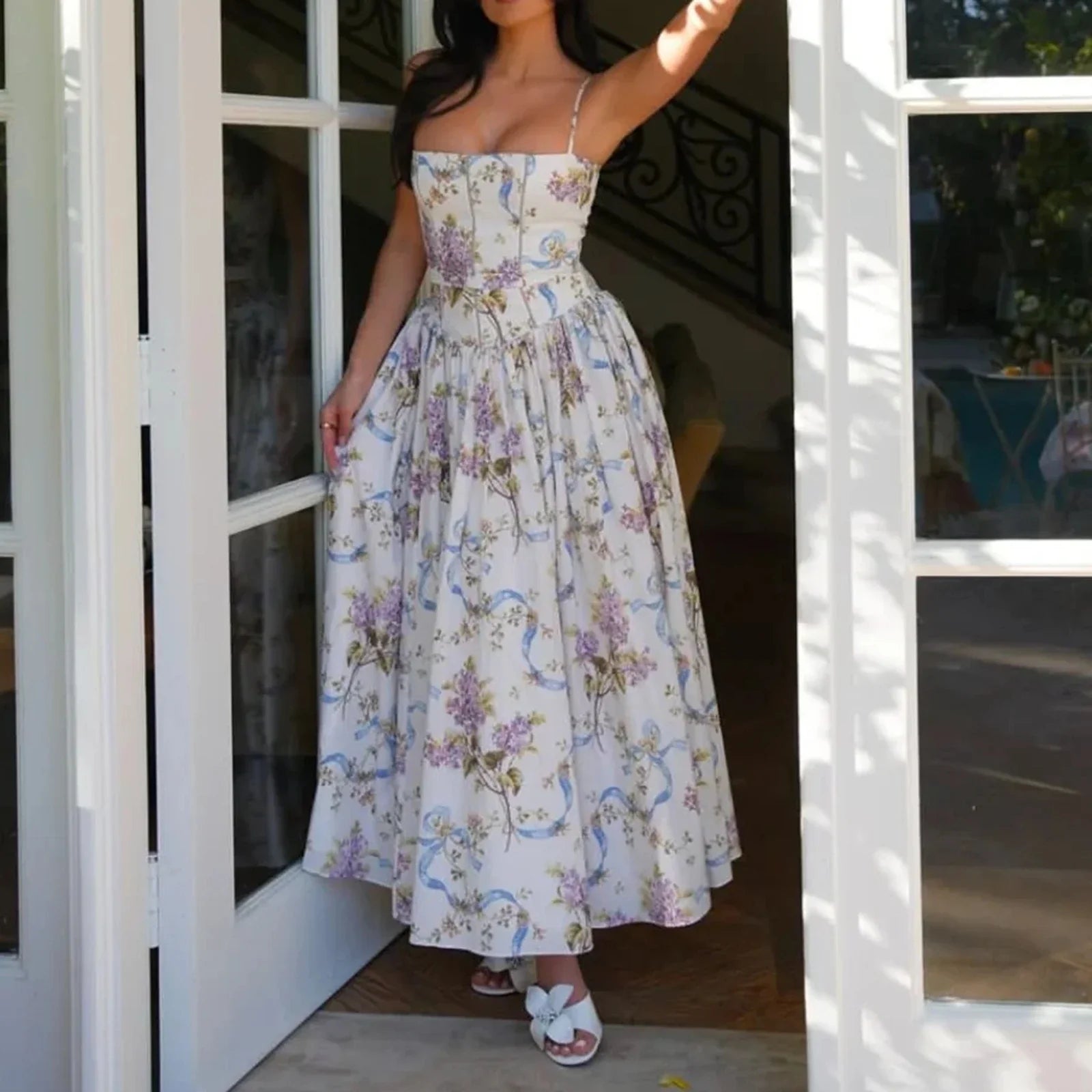 Women's Floral Corset Midi Dress | Fitted Strapless Occasion Dress
