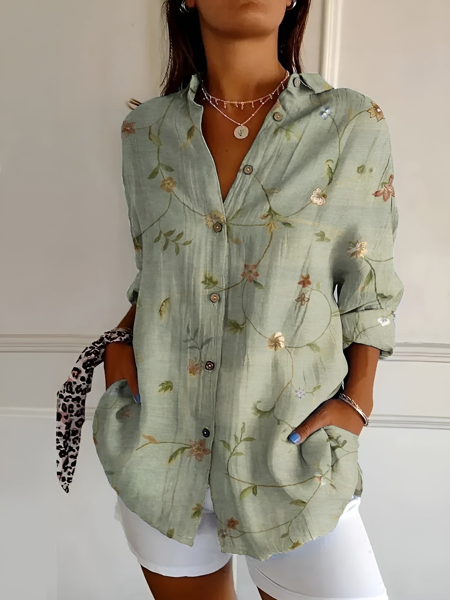 Women's Floral Print Draped Blouse | Lightweight Casual Summer Top