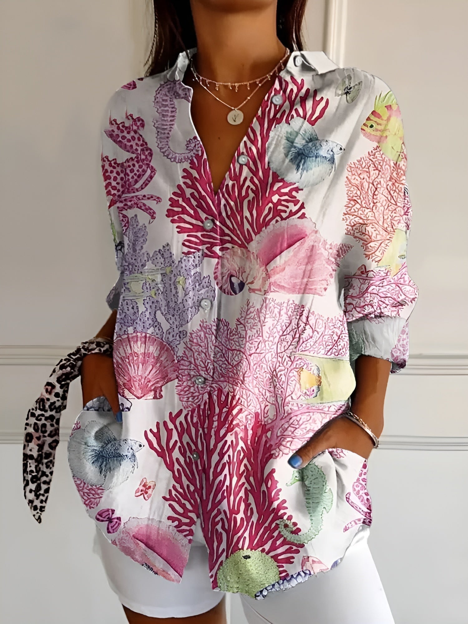 Women's Floral Print Draped Blouse | Lightweight Casual Summer Top