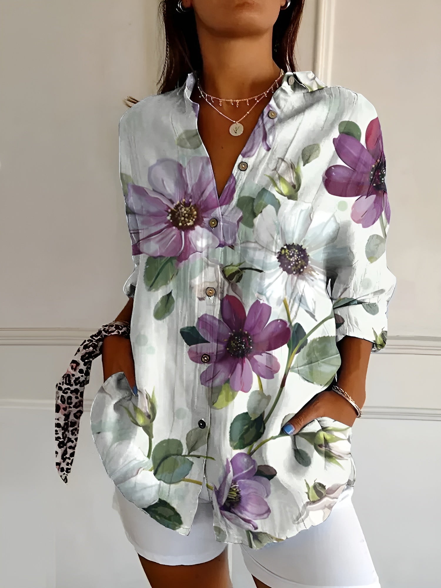 Women's Floral Print Draped Blouse | Lightweight Casual Summer Top