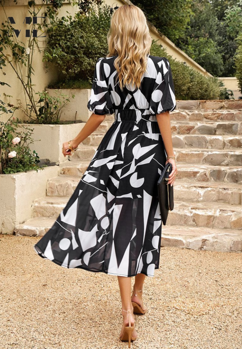 Women's Floral Midi Dress with Puff Sleeves | Garden Party Occasion Dress