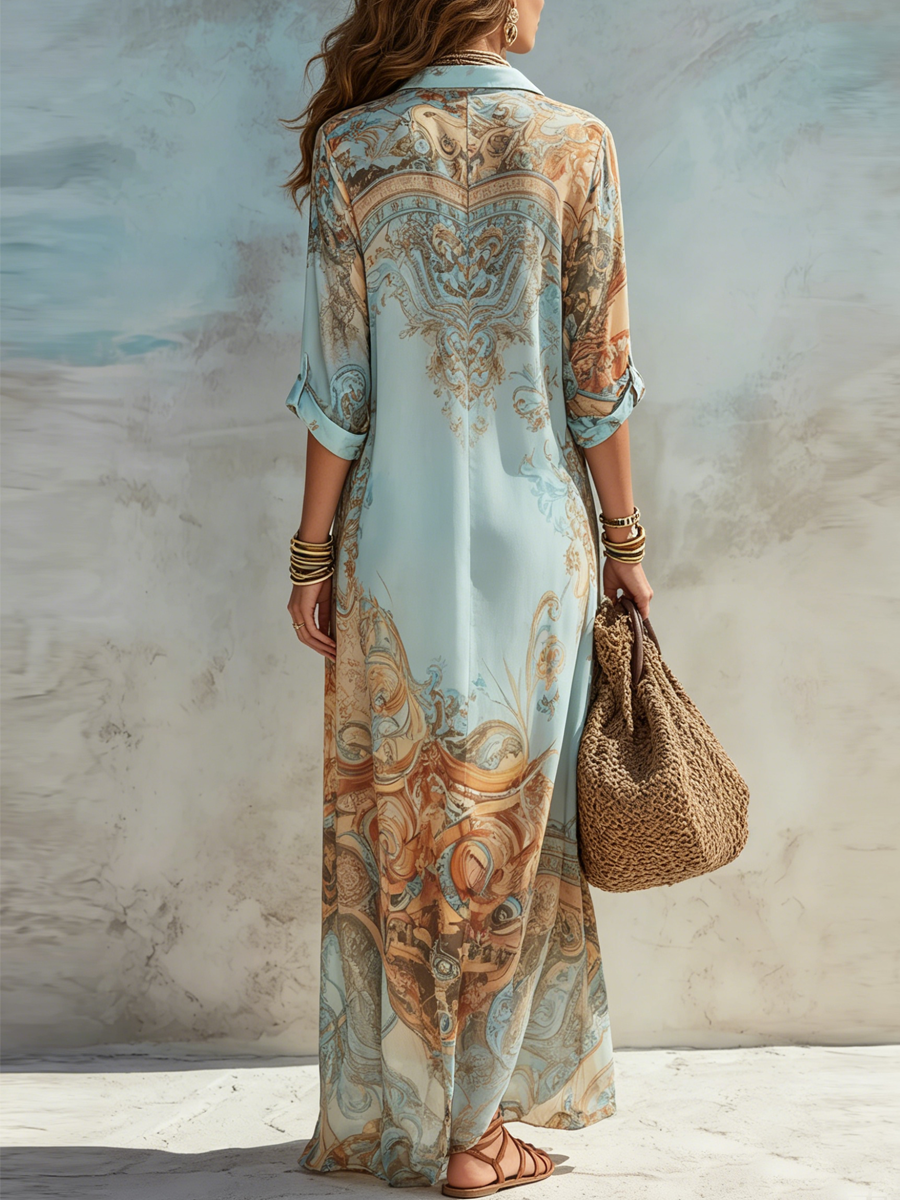Women's Floral Print Chiffon Maxi Dress | Short Sleeve Casual Summer Dress