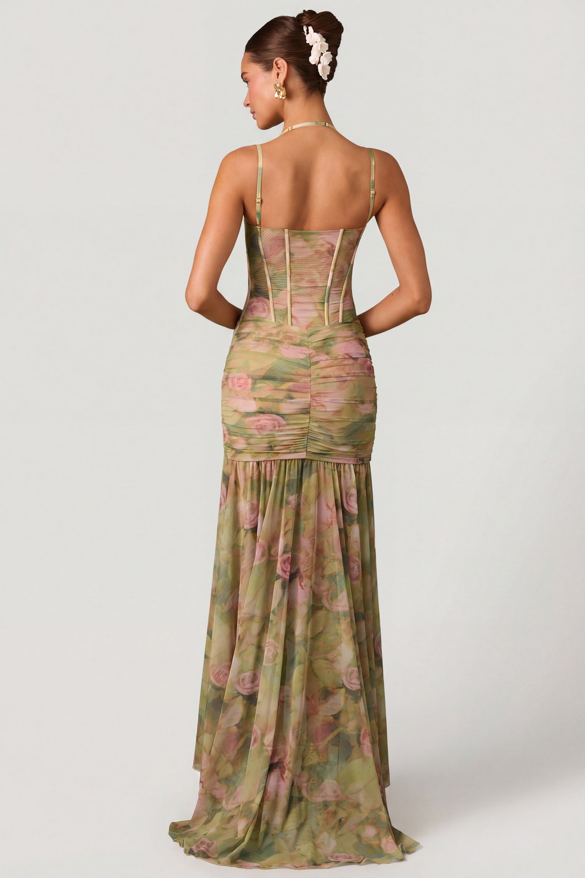Women's Floral Print V-Neck Maxi Dress | Sleeveless Occasion Gown