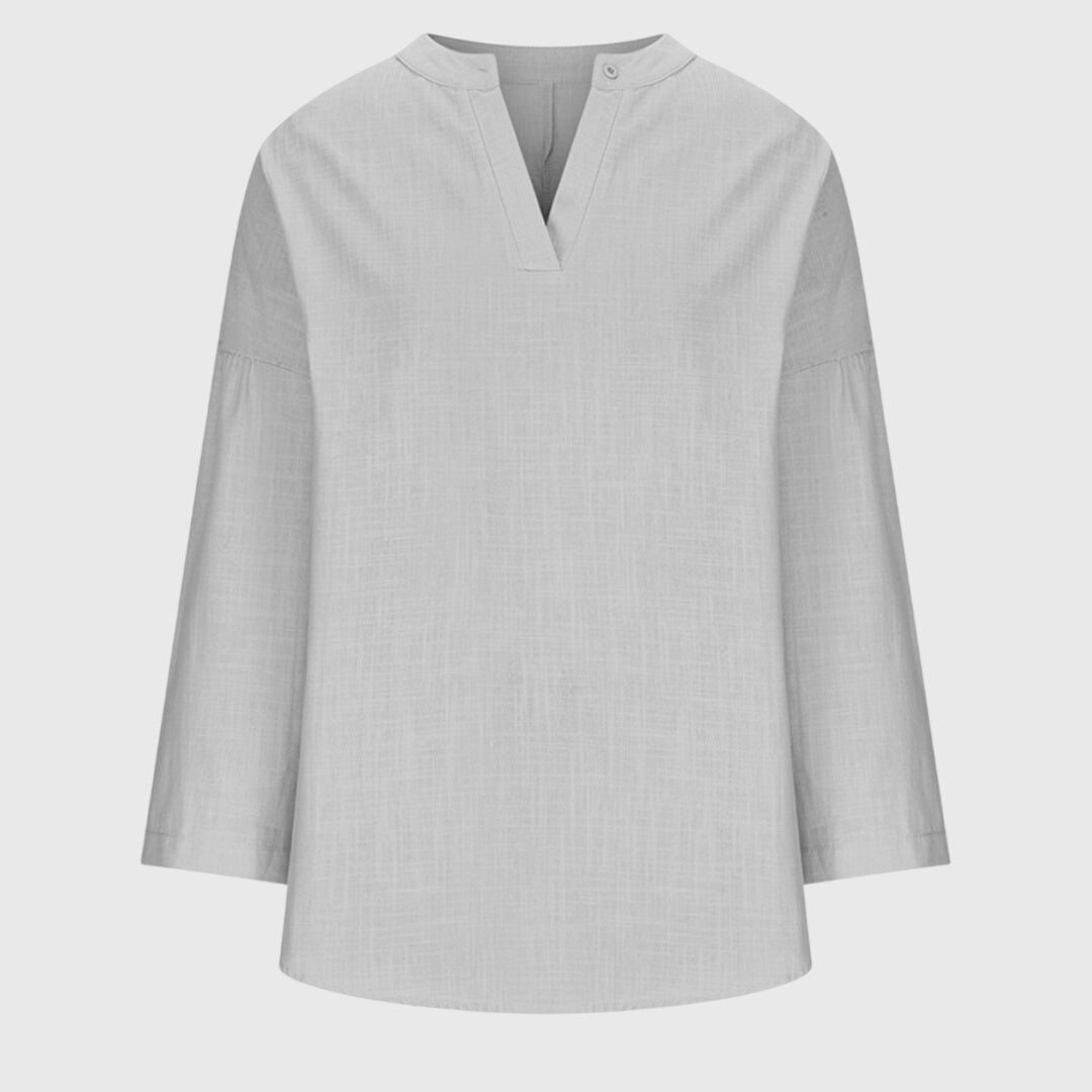 Women's V-Neck Zip Detail Long Sleeve Oversized Casual Blouse