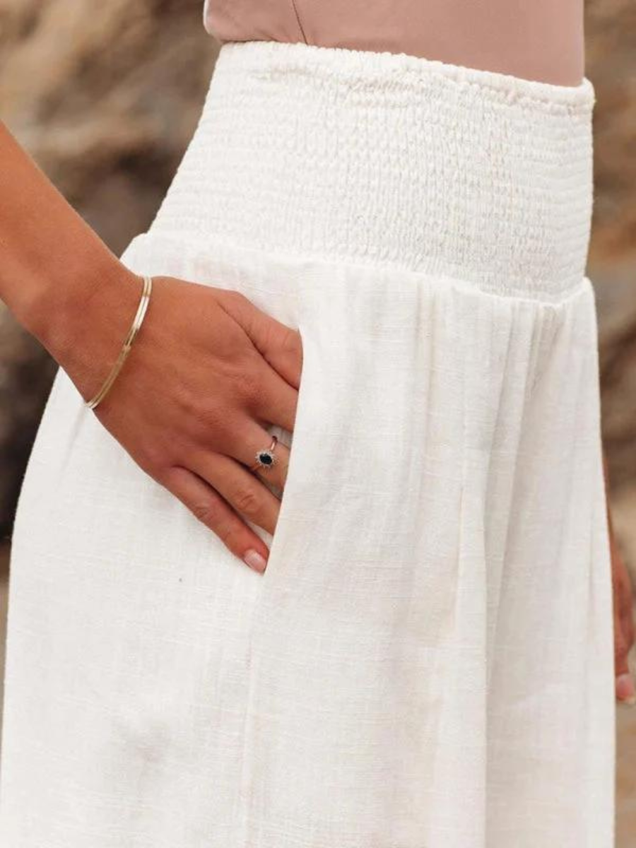 womens flowy wide leg beach pants | casual lightweight summer bottoms - detail view