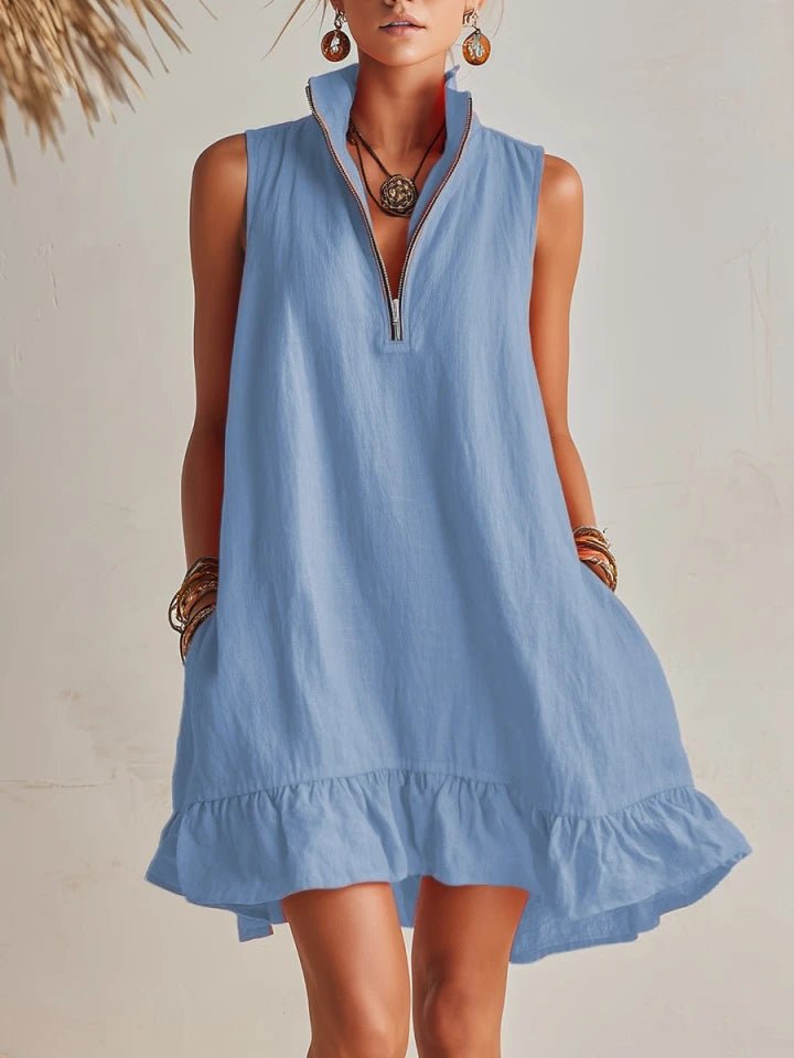 women's sleeveless ruffle mini dress - back view