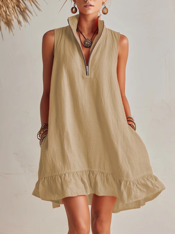 women's sleeveless ruffle mini dress - detail view
