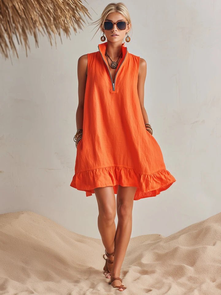 women's sleeveless ruffle mini dress - flat lay view