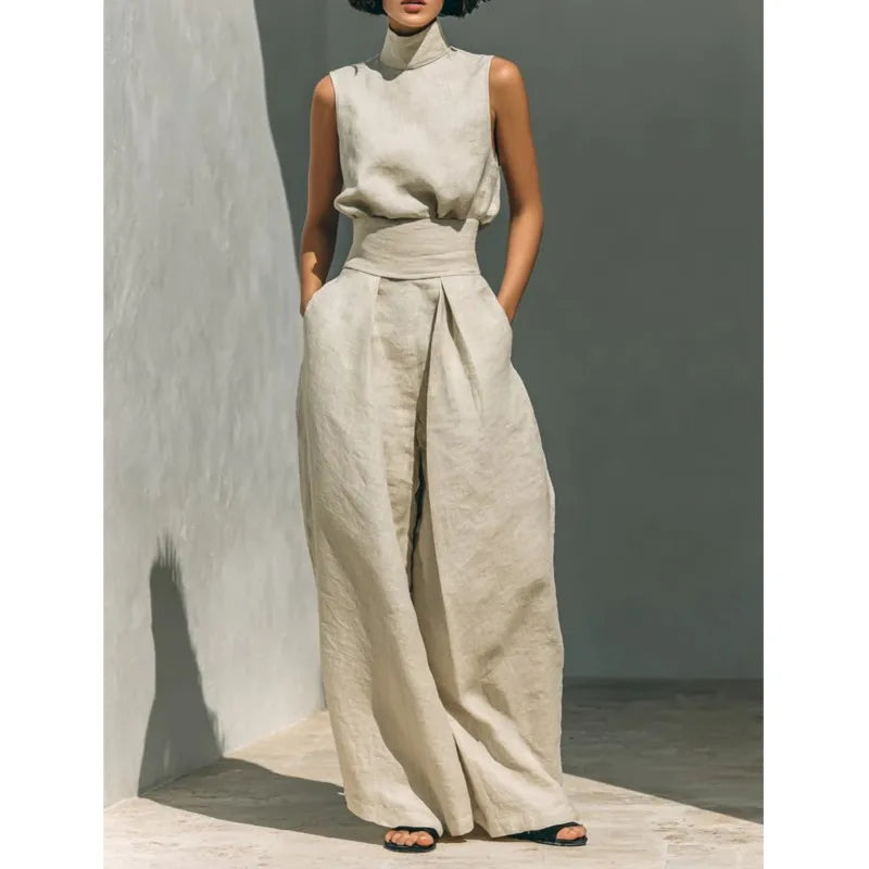 women's high waist wide-leg jumpsuit - front view