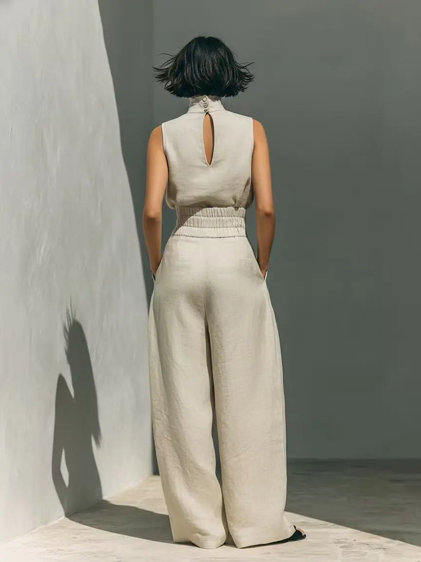 women's high waist wide-leg jumpsuit - side view
