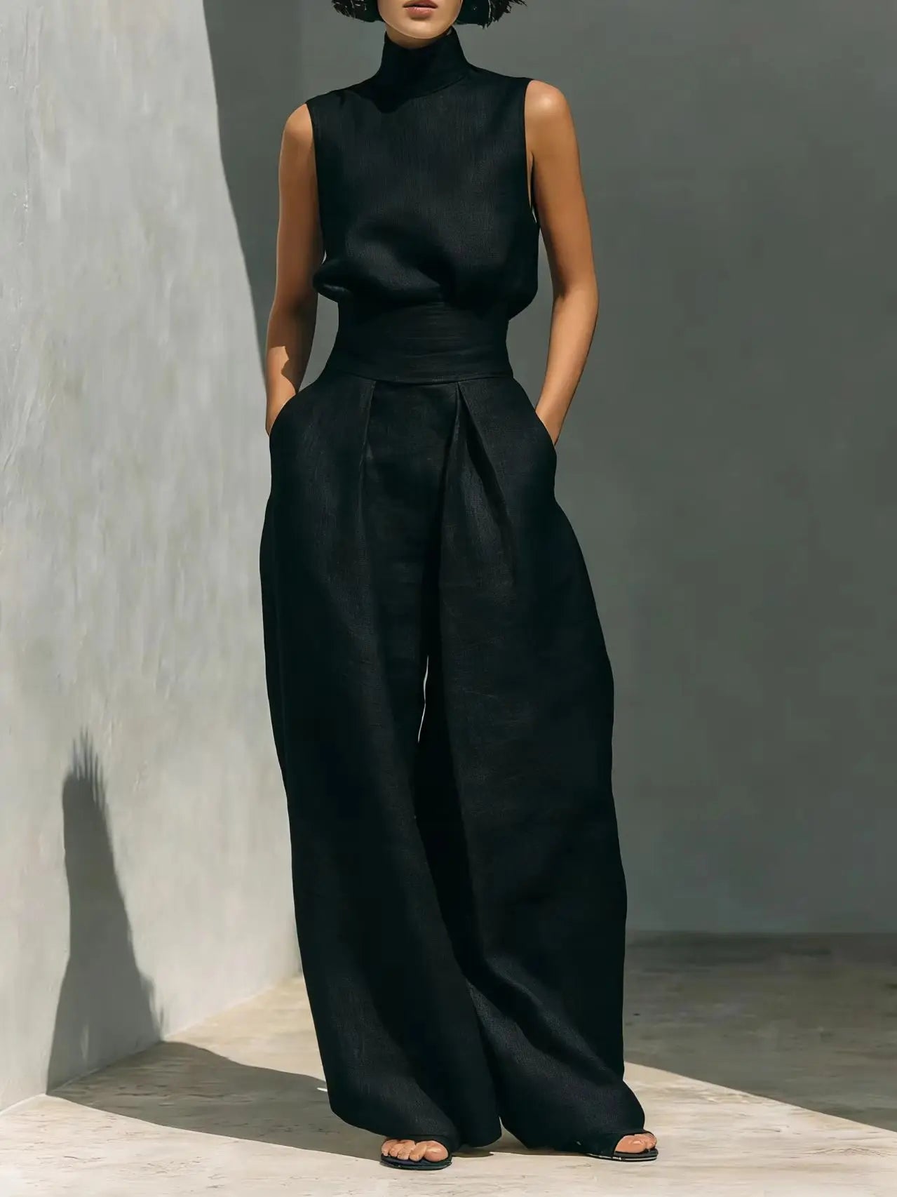 women's high waist wide-leg jumpsuit - full length view