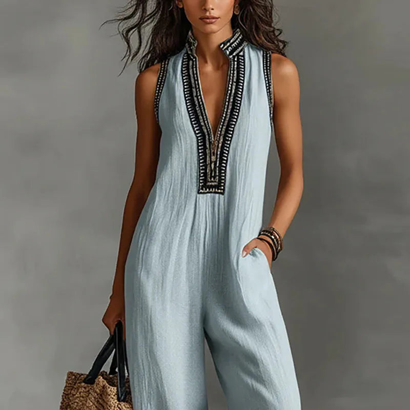women's lace trim fitted jumpsuit - side view