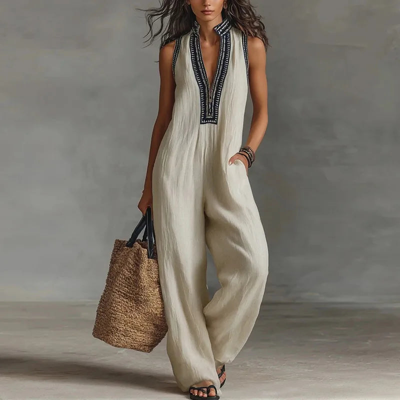 women's lace trim fitted jumpsuit - back view
