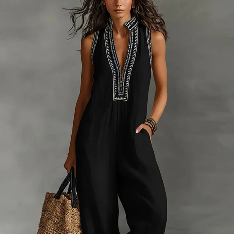 women's lace trim fitted jumpsuit - full length