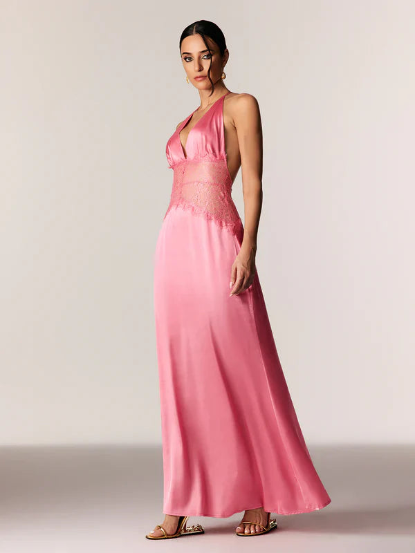 Women's Lace Trim Maxi Dress | Sleeveless Elegant Evening Gown