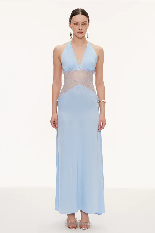 Women's Lace Trim Maxi Dress | Sleeveless Elegant Evening Gown